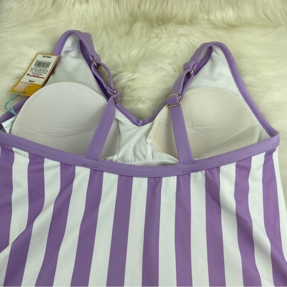KONA SOL V-NECK OVER THE SHOULDER SWIMSUIT PURPLE AND WHITE SIZE 14W - Picture 9 of 10